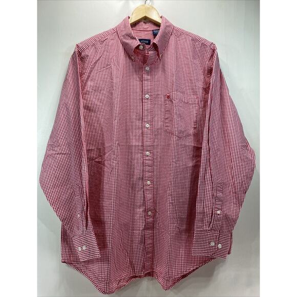 Izod Red & White Check Button Down Long Sleeve Shirt Men’s Size Large 42-44 - Picture 1 of 9